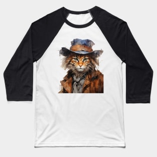 Ginger Cat Wearing a Cowboy Hat Baseball T-Shirt